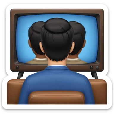 man with black hair seen from behind watching television sticker