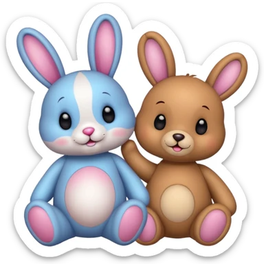 Cute bunny and teddy with colourful magical background  sticker