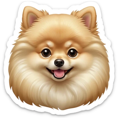 Cinematic Comical Cream Pomeranian Portrait Emoji, Head tilted dramatically with an exaggeratedly shocked or amused expression, featuring a glossy, fluffy cream Fur with a radiant sheen, wide, expressive dark eyes filled with playful disbelief, Simplified yet hilariously expressive features, highly detailed, glowing with a slightly sassy glow, high shine, dramatic yet playful, stylized with an air of cheeky mischief, bright and endearing, soft glowing outline, capturing the essence of a spirited and over-the-top companion, so meme-worthy it feels like it could side-eye its way into internet fame instantly! sticker