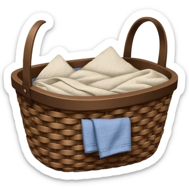 A woven raffia dark Brown basket with fresh washed linen sticker