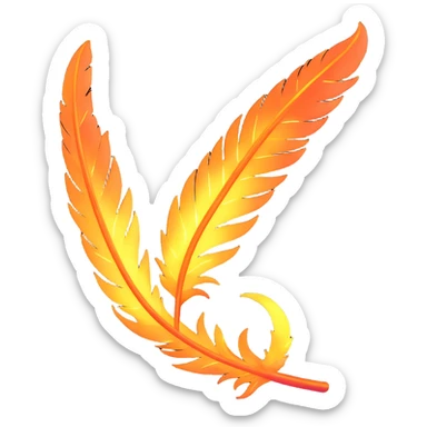 a glowing phoenix feather with magical sparks, fantasy sticker