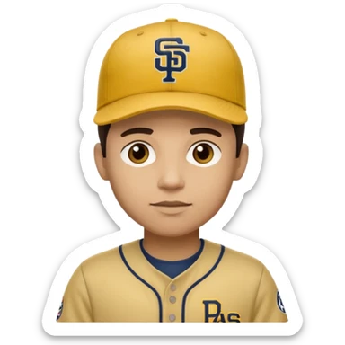 Light skin man  with dark hair short with a brown and yellow  baseball cap and brown and yellow jersey with the padres team colors and logo.  sticker
