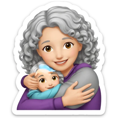 silver, wavy/curly hair chin-length lady giving hug and smiling sticker