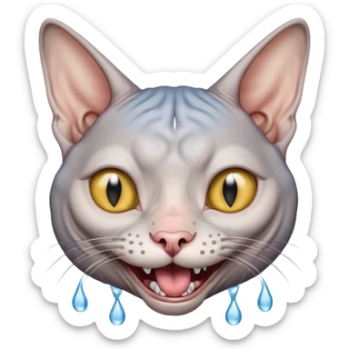 grey sphynx cat laughing with tears sticker