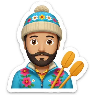 mexican guy with beard, ski hat, flowerd shirt sticker