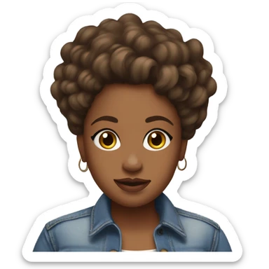 Curvy brown skin girl with wavy hair big hazel eyes denim outfit standing in the yard sticker