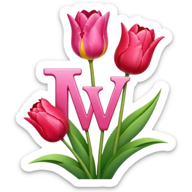 Create a letter П in pink and red and have a couple of tulips on it. sticker