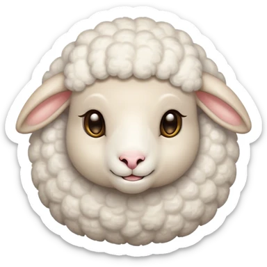 Cinematic Cute Sheep Portrait Emoji, Head tilted playfully and inquisitively, featuring a fluffy, pristine white fleece with soft, perky ears, round, sparkling gentle eyes filled with curiosity, Simplified yet irresistibly adorable features, highly detailed, glowing with a warm, friendly glow, high shine, affectionate and mellow, stylized with a touch of pastoral whimsy, bright and endearing, soft glowing outline, capturing the essence of a mischievous yet loving sheep, so playful it feels like it could graze out of the screen and into your arms! sticker
