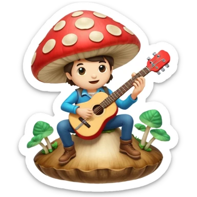 mushroom bard character playing tiny guitar on giant mushroom sticker