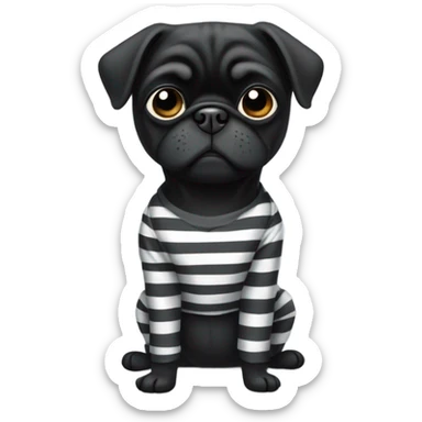 Black pug in prison clothes sticker
