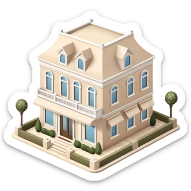 Isometric exterior little beige and white luxury salon dollhouse style 3D realistic  sticker