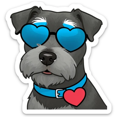Black miniature schnauzer with heart sunglasses sticker