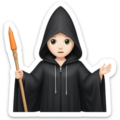 Tall black robe with cone-shaped hood covering face, two eyes slightly visible through slit.” sticker