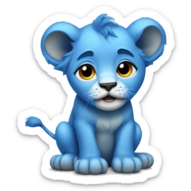 blue crying lion cub sticker