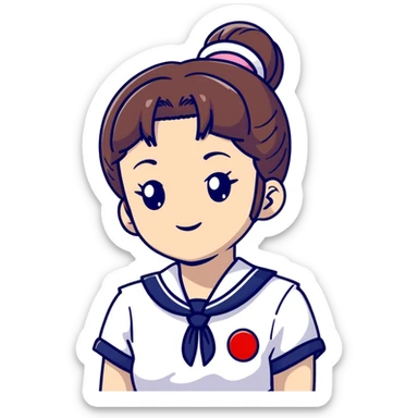 Ultra cute Japanese schoolgirl with high odango bun hairstyle wearing Japanese school uniform with sailor collar sticker