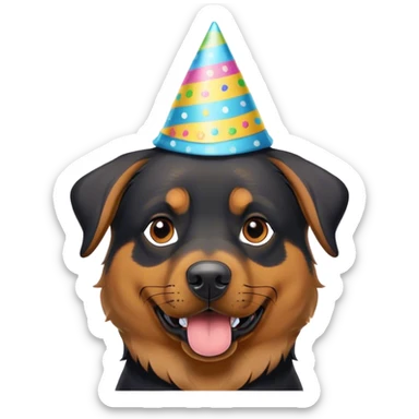 A Rottweiler/German Shepherd mix wearing a party hat. sticker