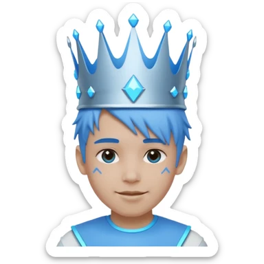 boy neon cyberpunk light blue happy crown white and blue sticker