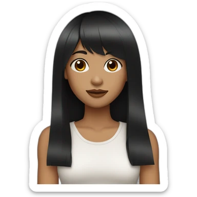 Straight long black hair girl with bangs and side bangs sticker