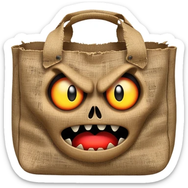 scary bag with frightening face and menacing expression sticker