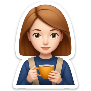 girl reading a book and drinking a cup of tea, memoji iphone style, expressive face sticker