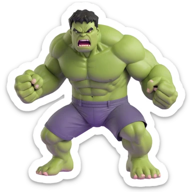 3D emoji style Hulk, roaring, fists clenched, dynamic action sticker