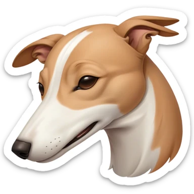Meme-Worthy Cute Sleeping White and Brown Greyhound Portrait Emoji, Head resting peacefully with a contented smile, showcasing a lean, graceful build and a luxuriously smooth Fur of white with brown accents, eyes shut in a serene nap, Simplified yet hilariously adorable features, highly detailed, glowing with a soft, drowsy light, high shine, relaxed and utterly lovable, stylized with an air of playful laziness, bright and heartwarming, soft glowing outline, capturing the essence of a comically sleepy racer, so meme-worthy it feels like it could instantly become the next viral sensation of adorable slumber! sticker