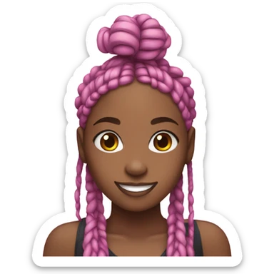 a black girl with black and pink box braids holding up a peace sign. sticker