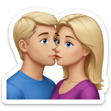Man with blonde hair and blue eyes kissing his wife with brown hair and brown eyes  sticker