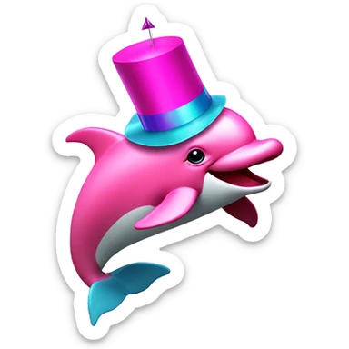 Bright pink dolphin with a party hat on sticker