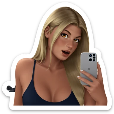 blonde girl taking a selfie sticker