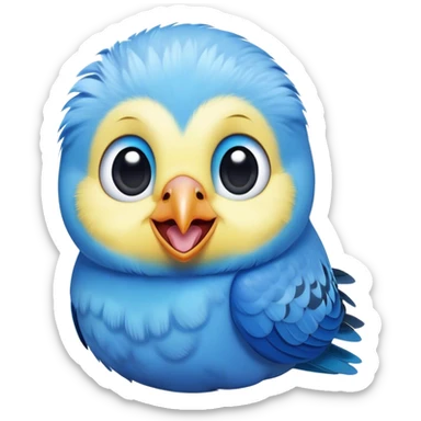 Cinematic Comical Blue Budgie Portrait Emoji, Head tilted dramatically with an exaggeratedly amused expression, featuring a striking blue feathered fur with a glossy finish, wide, expressive dark eyes filled with playful disbelief, Simplified yet hilariously expressive features, highly detailed, glowing with a slightly sassy glow, high shine, dramatic yet playful, stylized with an air of cheeky mischief, bright and endearing, soft glowing outline, capturing the essence of a spirited and over-the-top budgie, so meme-worthy it feels like it could side-eye its way into internet fame instantly! sticker