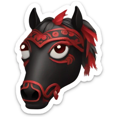 Black mask of a horse with red vertical turned eyes in a tribal style sticker