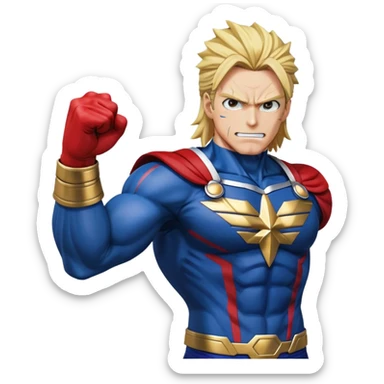 all might raised fist and blue and red costume sticker