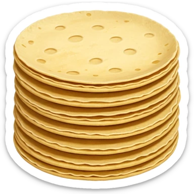 stack of 2 to 3 small round corn tortillas, warm golden-yellow color, slightly grainy texture, light browning spots, uneven handmade edges, flat and soft, slightly offset, no plate, no extras, soft lighting, subtle shadows, emoji scale sticker