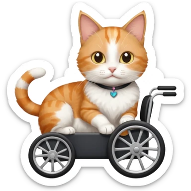 disabled orange tabby and white small cat using cat wheelchair sticker
