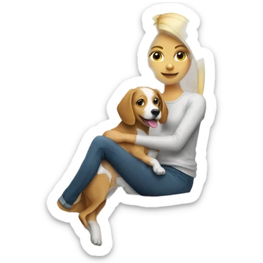 blonde girl with Brittany dog on couch sticker