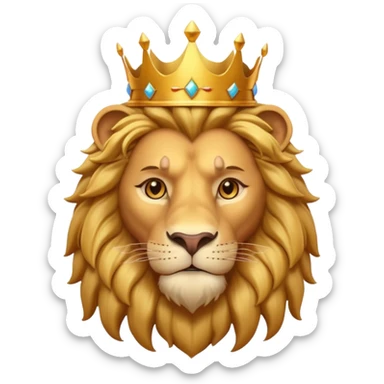 king lion portrait, head and shoulders only, golden crown, royal mane, confident majestic expression, fantasy royalty vibe, 3D cartoon, mobile game icon style, clean background, no text, no watermark
 sticker