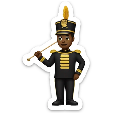 A full body black marching band drum major in a black and gold uniform  sticker