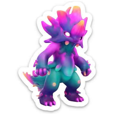 An exotic neon colorful unique bizarre eccentric Fakémon-creature (full body) sticker