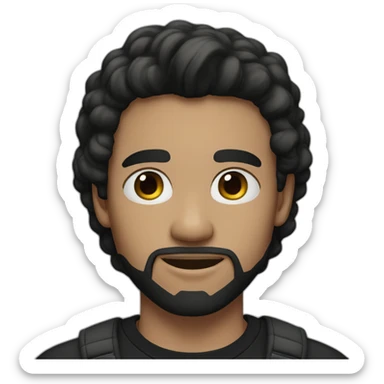 20-year-old man, white skin, black mid-long hair, goatee, black eyes, black t-shirt. sticker