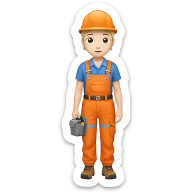 Repairs and Maintenance, Young, tools belt, wearing orange overalls, a cap and having tool belt, full body sticker