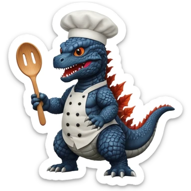Black Godzilla that looks like the movies with a chef hat sticker