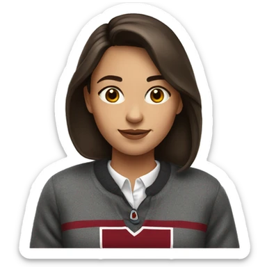 A brunette girl wearing a Harvard university sweater sticker