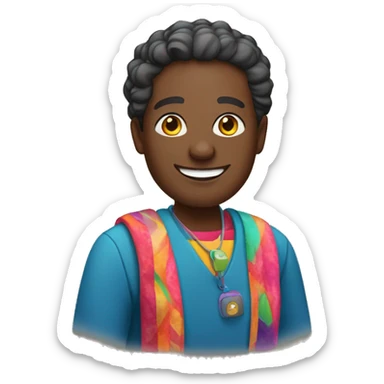 Smiling black middle-aged Bahian teacher with colorful clothes and accessories. sticker