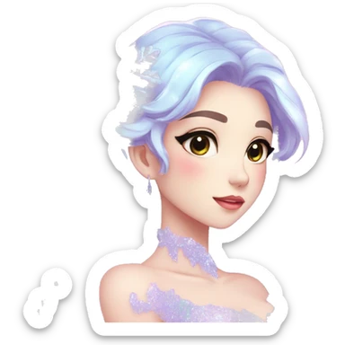 Gorgeous Beautiful Anime-Pastel-Lady with crystals and snowflakes and glitters aesthetic sticker