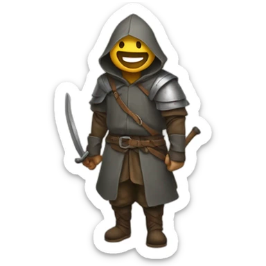 medieval saboteur laughing and escaping, hooded sticker
