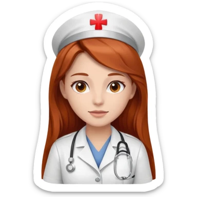nurse with long brown/red hair with brown eyes sticker
