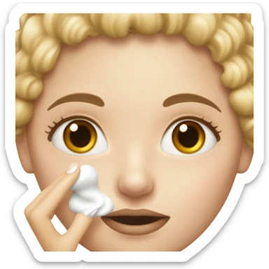 white girl applying cream on face sticker