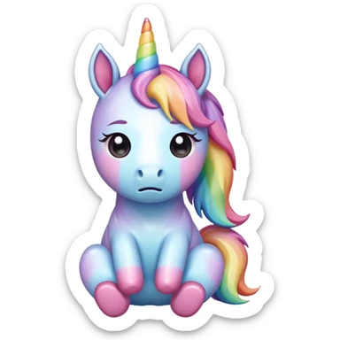 Rainbow pastel sitting crying chibi unicorn  sticker