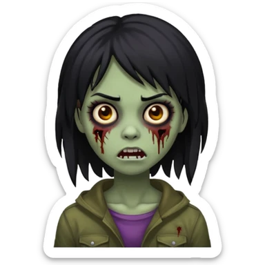 female, zombie, black hair, medium long, emo, shaggy, dark, spooky, creepy expression sticker